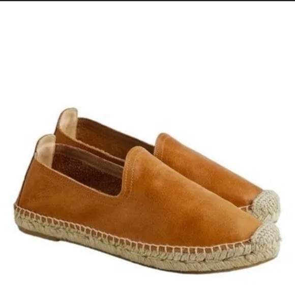 J. Crew Made in Spain espadrille flats in leather shoes BT390 brown 9 - Picture 1 of 7
